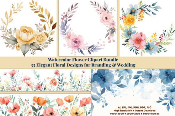 33 Watercolor Floral Clipart: A Strategic Asset for Branding and Design