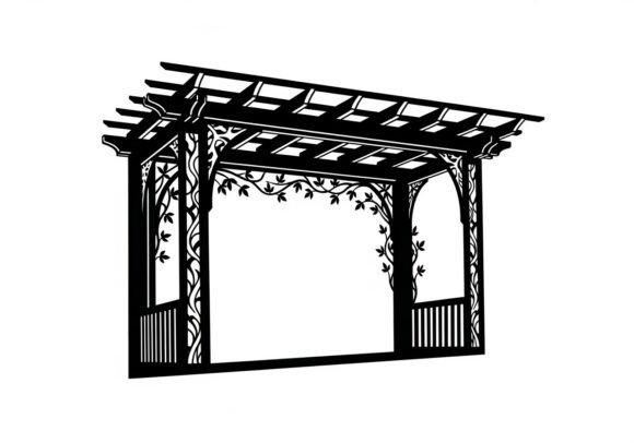 Black Pergola with Vines and Leaves Design