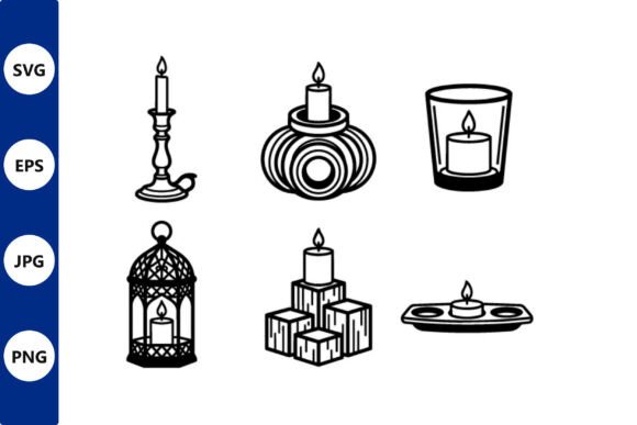Candle & Lantern Icons: Vector Silhouettes for Design