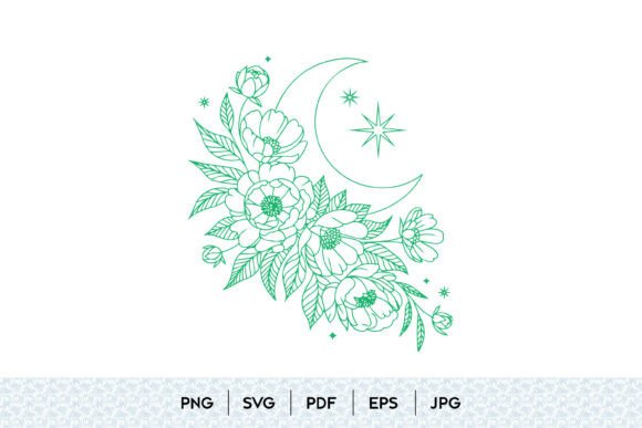Celestial Floral Moon Line Art Guide