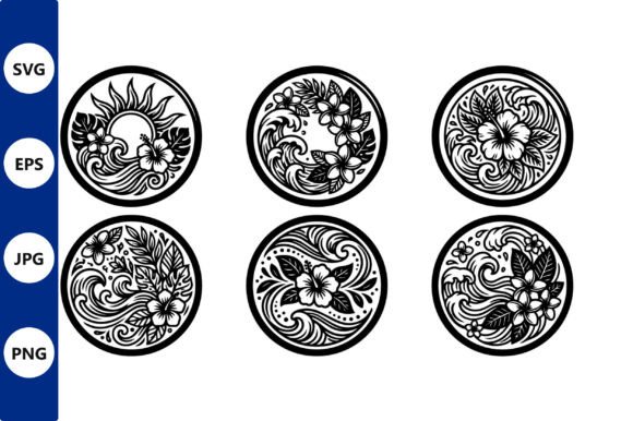 Circular Hibiscus Wave Patterns Set