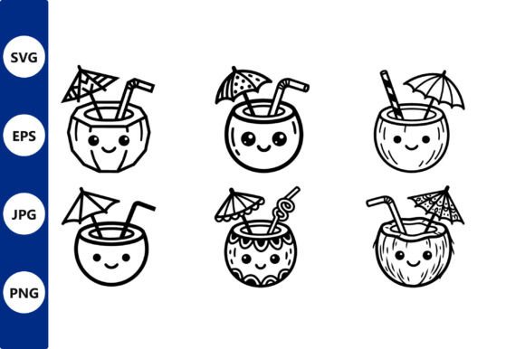 Coconut Drinks Icons: A Tropical Design Set