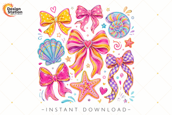 Coquette Summer Bow PNG: Colorful Beach Vibes