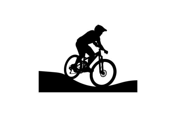 Cyclist Riding Mountain Bike on Dark Gra: A Versatile Silhouette for Creators