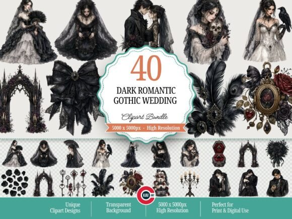 Dark Gothic Wedding Bride and Groom Design