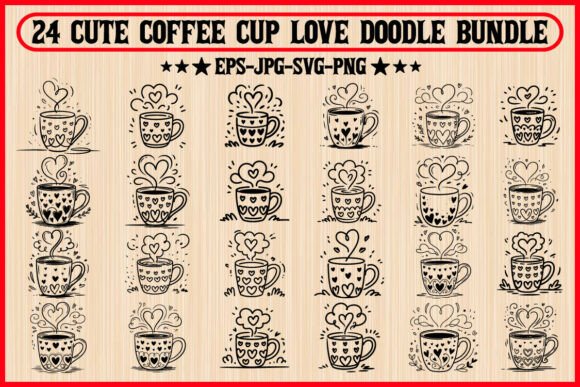 Elevating Creative Projects with the 24 Cute Coffee Cup Love Doodle Bundle