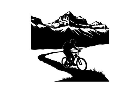 Elevating Creative Projects with the Cyclist Riding Mountain Bike on Steep Cl Silhouette