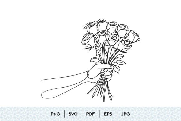 Evaluating Hand Holding Rose Bouquet One Line Art for Creative Projects