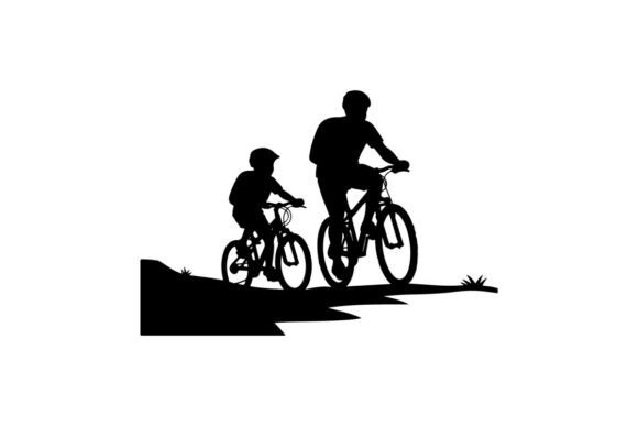 Father and Child Cycling Together on Fla: A Timeless Visual for Creative Projects