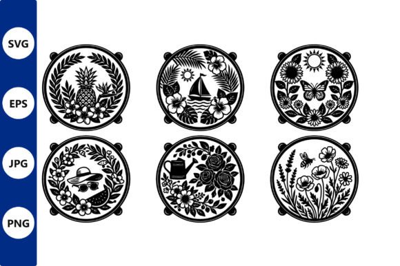 Floral Circle Vector Set Pineapple