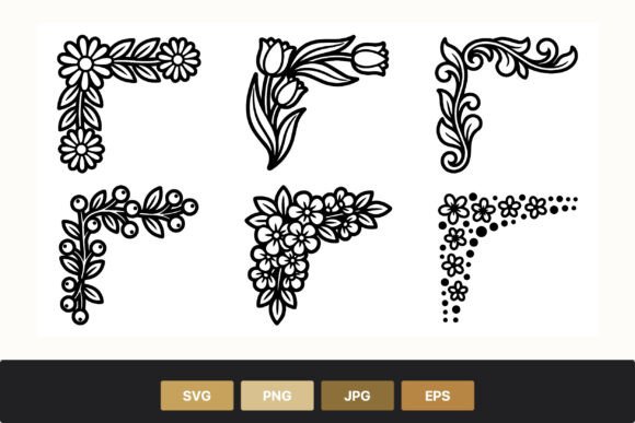 Floral Corner Borders Black White Vector: Elevating Designs with Timeless Elegance