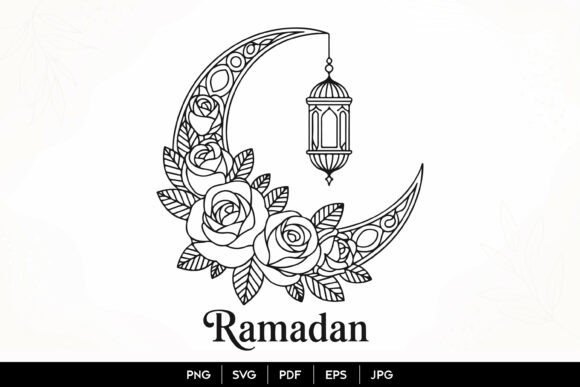 Floral Ramadan Moon Lantern SVG Design