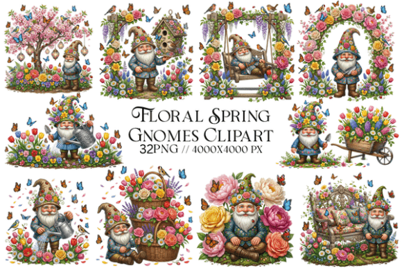 Floral Spring Gnomes Clipart Evaluation