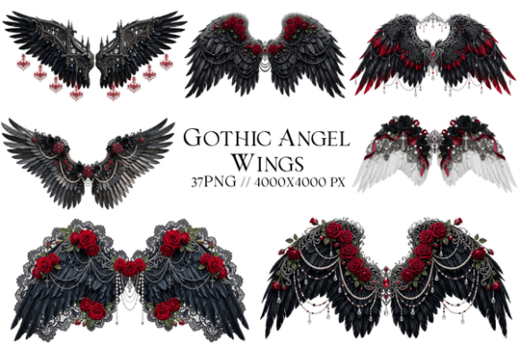 Gothic Angel Wings Clipart: Dark Fantasy Design Assets
