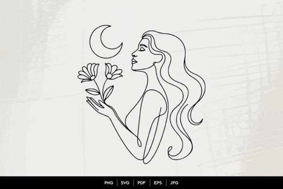 Moon Goddess Floral Line Art Guide