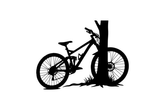 Mountain Bike Leaning Against Tree Trunk: A Practical Asset for Designers
