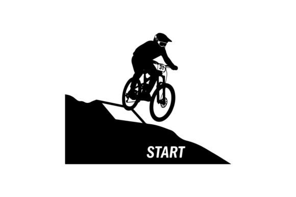 Mountain Biker Jumping at Start Line