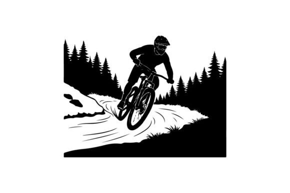 Mountain Biker Jumping Snow Trail in Win: A Premium Vector Silhouette Guide