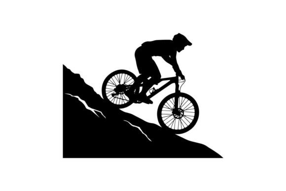 Mountain Biker Performing Jump on Steep Vector Art