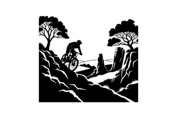 Mountain Biker Riding on Rocky Trail