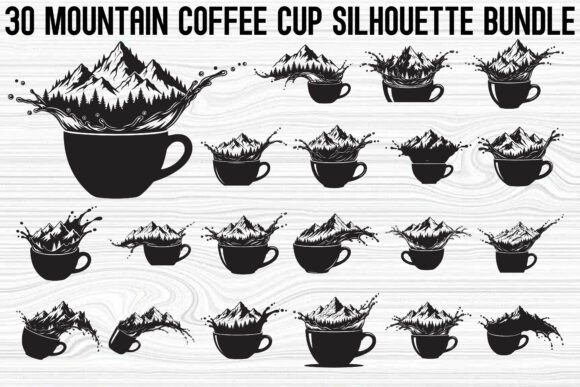 Mountain Coffee Cup Silhouette Vector Bundle: Merging Nature’s Strength with Daily Comfort