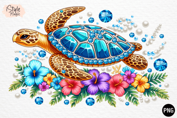 Rhinestone Sea Turtle Summer PNG: Elevate Your Tropical Designs