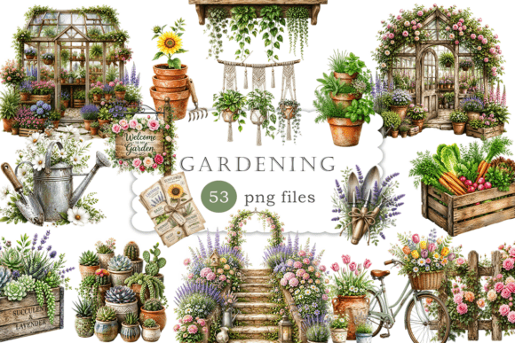 Rustic Gardening Clipart: Botanical Charm