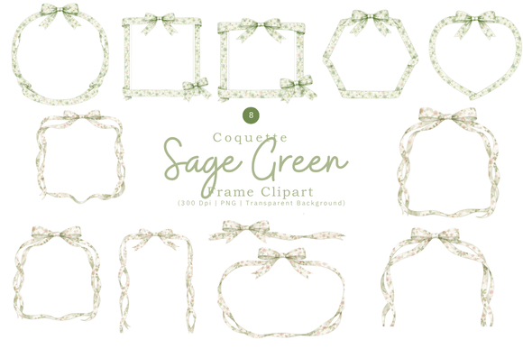 Sage Green Coquette Frame Clipart PNG: Elevating Design Workflows with Calming Elegance
