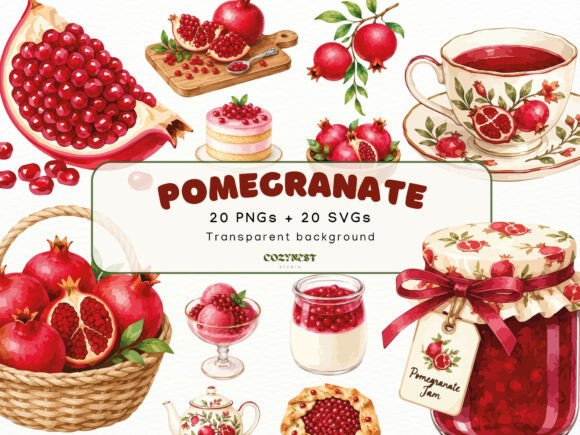 Strategic Branding with Pomegranate Watercolor Clipart Fruit PNG Assets