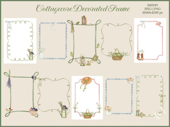 Watercolor Cottagecore Decorated Frames: Elevating Your Creative Projects with Rustic Charm
